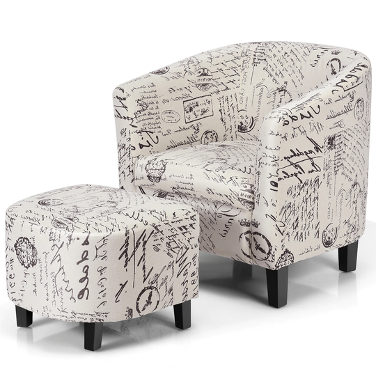 Costway Barrel Modern Accent Tub Upholstered Chair French Print w/ - See Details