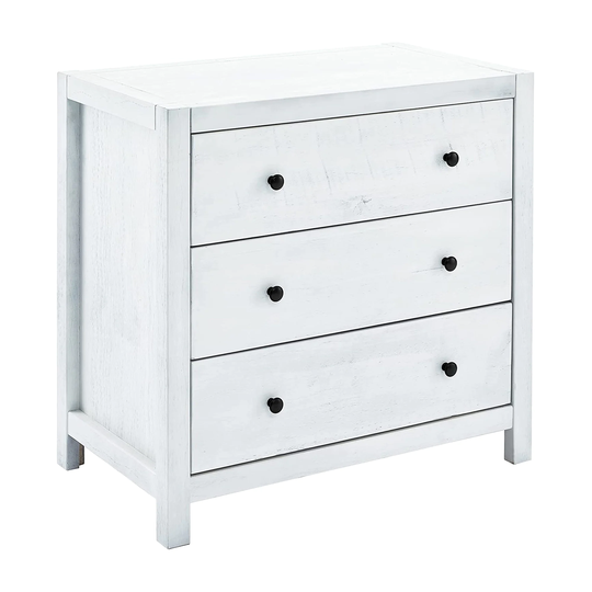MUSEHOMEINC Rustic Solid Wood 3 Drawer Storage Dresser Nightstand, White Washed