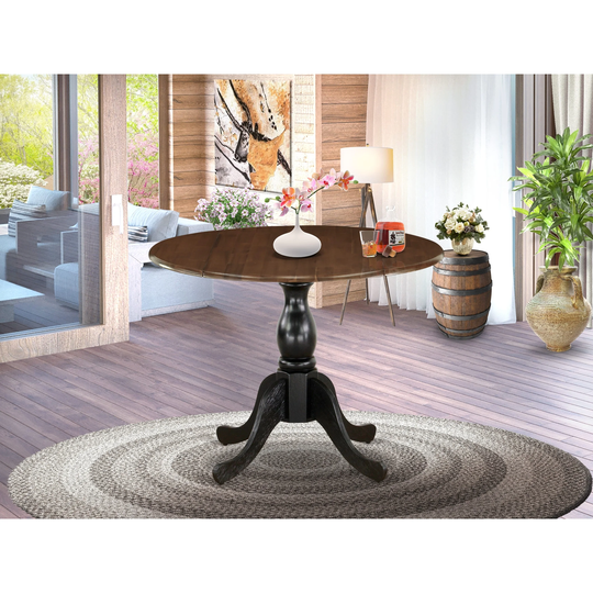 DST-WBK-TP - Wood Kitchen Table with Drop Leaves - Walnut Table Top and Black Pedestal Leg Finish - Multi