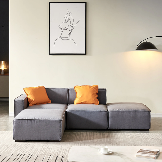 Modern L Shape Sofa 96" Sectional Fabric Couch with 2 Pillows for Living Room