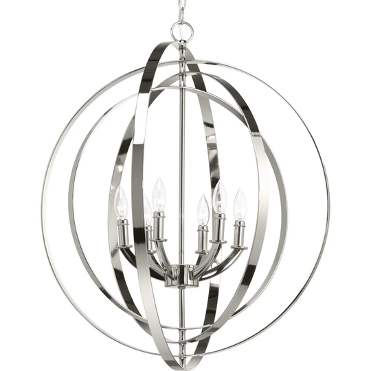 Equinox Polished Nickel 6-light Sphere Pendant with Candelabra Lamps - N/A