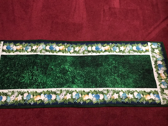 Green & Blue Table Runner/Holiday Runners/Christmas Runner/Winter Dining Linens/Green Holiday Quilts