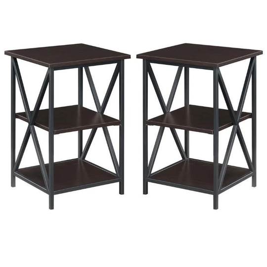 Tucson End Table with Shelves in Espresso Wood Finish - Set of 2 - 54 x 84