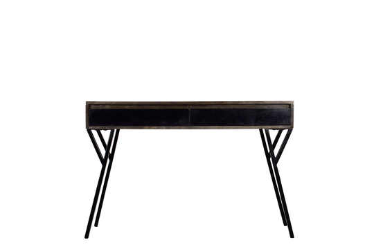 Rectangular Console Table| Mango Wood & Metal| 2 Drawer| Bark Wooden & Black Powder Coat| Brown Surface| Solid Wood| 45.25x21.5x30 Inch