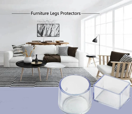 16Pc Transparent /Black Chair Leg Floor Protectors, Fit Square Caps Pads, Protect Your Floors From Scratches Kinds Of Size