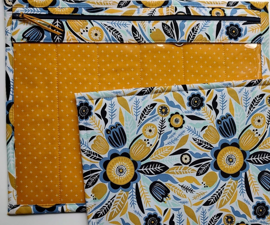 Cross Stitch Project Bag-Cross Stitch-Project Bag Organizer -Vinyl Front Organization Bag - Blue & Yellow Flowers