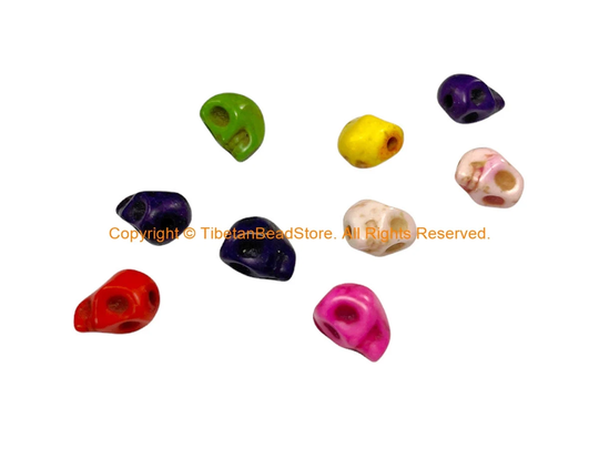 9 Beads - Mix Color Howlite Carved Skull Charm Beads Charms, Beads, Findings B3401M-9