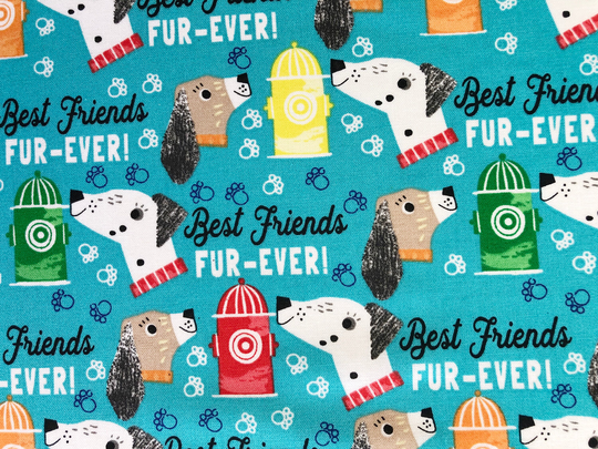 Best Puppy Friends Fur-Ever Turquoise Blue Quilting Cotton Fabric By 1/4, 1/2 Yard Or Fat Quarter, Dog Paw Print
