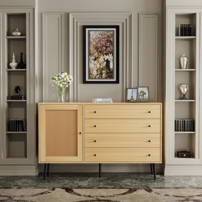 Rattan Sideboard With 4 Drawers And 1 Cabinet