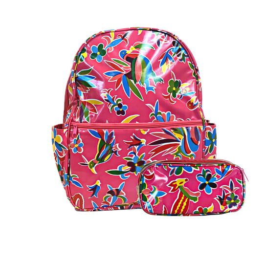 Alux Backpack With Matching Pencil Case in Otomi Fiuscia - Durable, Waterproof & Wipeable Book Bag For Kids & Adults