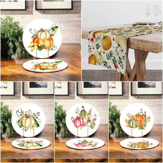 Pumpkin Placemat & Table Runner|Pumpkin Top|Set Of 2 Supla Mat|Round American Service Dining Underplate & Coasters