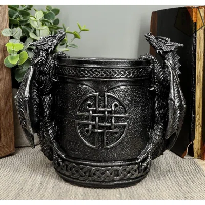 Medieval Fantasy Celtic Twin Climbing Dragons Of Bibliography Stationery Holder Statue Gothic Dragon Themed Organizer Office Desktop Pen Pencil Make U