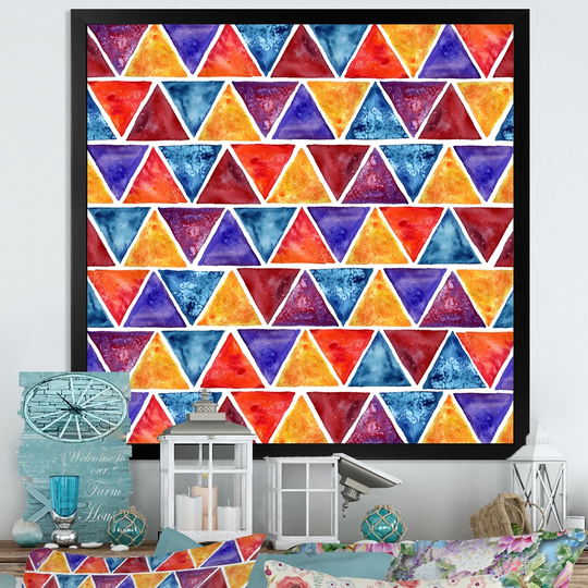 Designart 'Colorful Abstract Triangle Pattern' Patterned Framed artwork