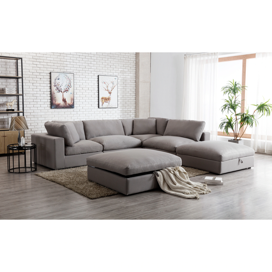 Roundhill Furniture Rivas Contemporary Feather Fill 6-Piece Modular Sectional Sofa with Two Ottomans