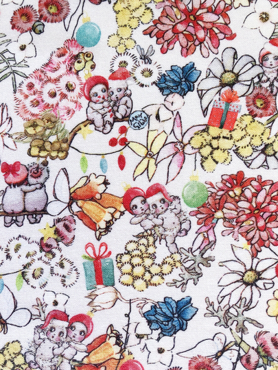 May Gibbs Christmas Gumnut Babies Floral Quilting Organic Cotton Fabric By 1/4 Or 1/2 Yard Fat Quarter, Australian Native
