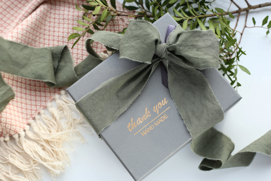 Dark Sage Green Hand Dyed Cotton Ribbons For Wedding Bouquets Or Invitations/Made in Ukraine