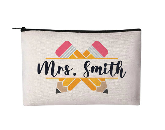 Teacher Pencil Pouch, Gift, Case, Zippered Cosmetic Bag, Personalized Bag