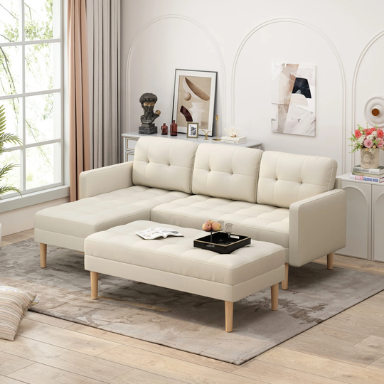 L-shape Sectional Sofa Chaise Lounge with Ottoman Bench