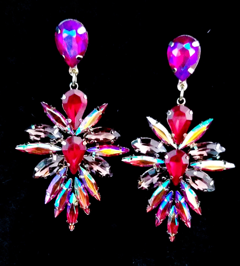 Multi Color Earrings, Bridesmaid Rhinestone 2.8 Inch Pageant Jewelry, Crystal Chandelier Gift For Her