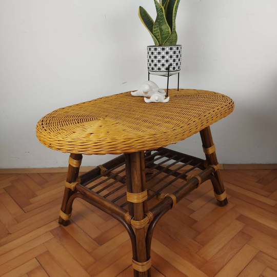 Vintage Rattan Boho Coffe Table/Outdoor Patio Balcony Bamboo Side Table Cane Wicker Furniture 1980 /80S