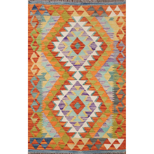 Southwestern Kilim Rug Flatweave Multi-Color Wool Carpet - 2'9" x 4'3"