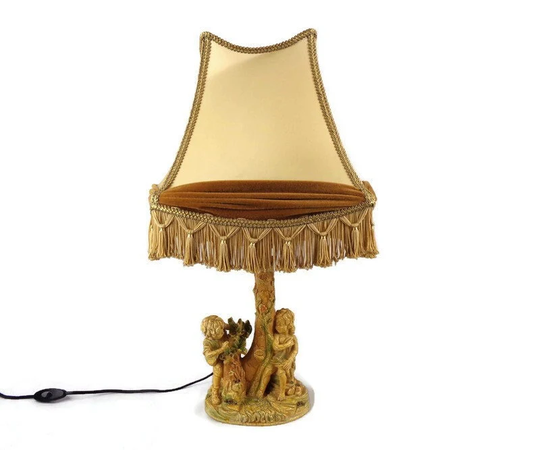 Handpainted Ceramic Table Lamp, Vintage Boy & Girl Figurines Lamp