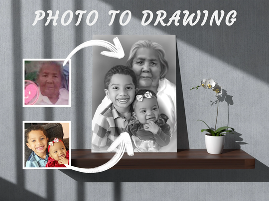 Sympathy Gift For Loss Of Mother - Custom Pencil Portrait From Photo Combine Photos Add Deceased Loved One To Memorial