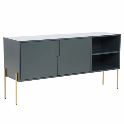 Mid Century Wood Green Storage Sideboard,Buffet Table,TV Stand With 2 Doors And Stainless Steel Feet