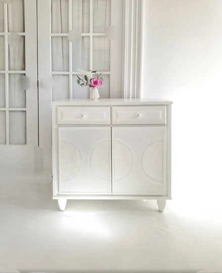 Sold# Mid Century Storage, Server, Scandi Modern, Vintage Bar, 1980S, Simply White, Watercolor, Handcrafted Mini Sideboard
