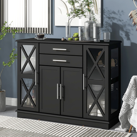 Black Sideboard Storage Cabinet Console Table with Adjustable Shelves