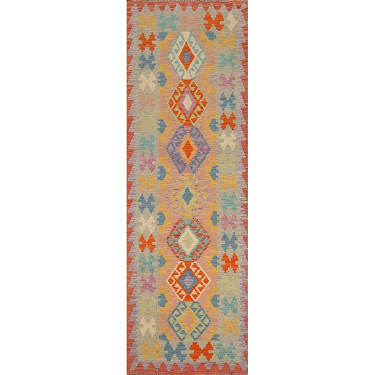 Multi-Color Reversible Kilim Runner Rug Hand-woven Wool Carpet - 2'9"x 9'8"