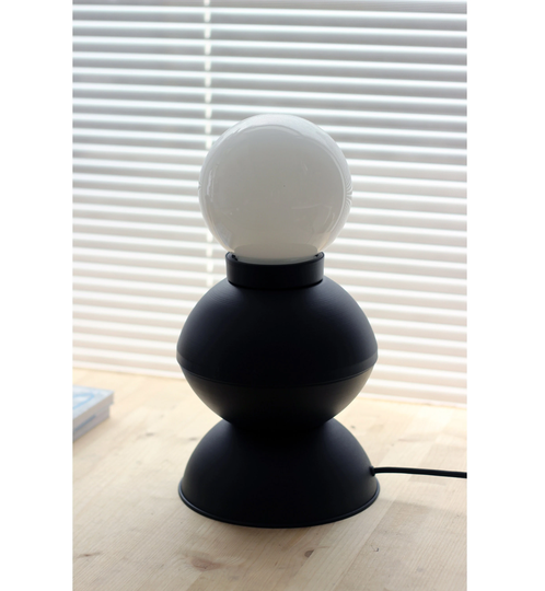 Pawn Table Lamp in Black White Vintage Steel Sculptural Modern Mid-Century Chess Handmade Desk Light