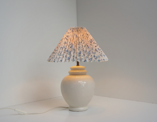 Caprani Ceramic Table Lamp Off White Glaze & Floral Shade - Danish Lighting Design From The 1990S
