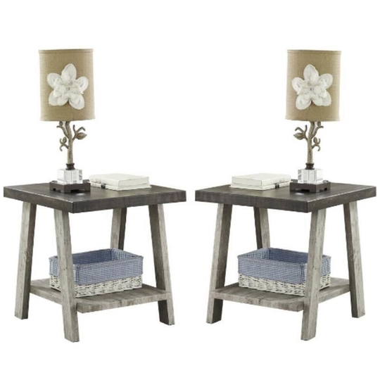 Contemporary Wood End Table in Weathered Walnut & Gray - Set of 2 - 54 x 84