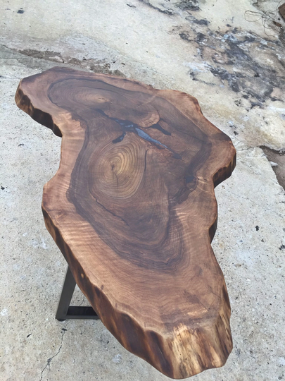 Live Edge Coffee Table, Walnut Slab, Single Solid American Black Walnut, Industrial Coffee Table