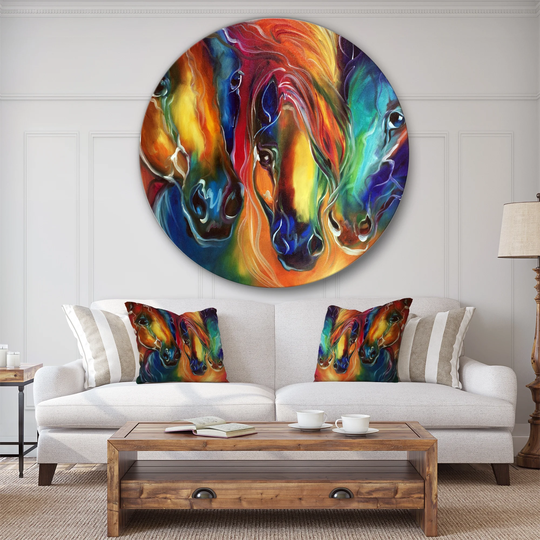 Designart 'Color My World With Horses' Cottage Metal Circle Wall Art