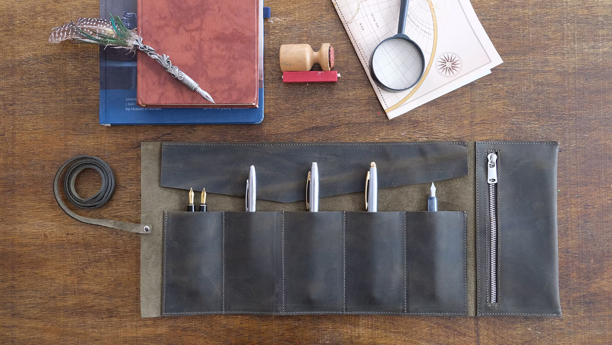 Leather Pencil Roll, Artist's Tool Bag, Handmade Wrap, Craft Fountain Pen Case, Rollup Pouch