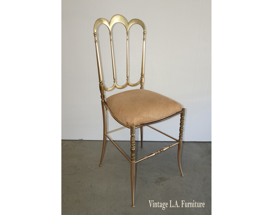 Vintage Mid Century Italian Chiavari Solid Brass Side Chair Leather Seat 1960's