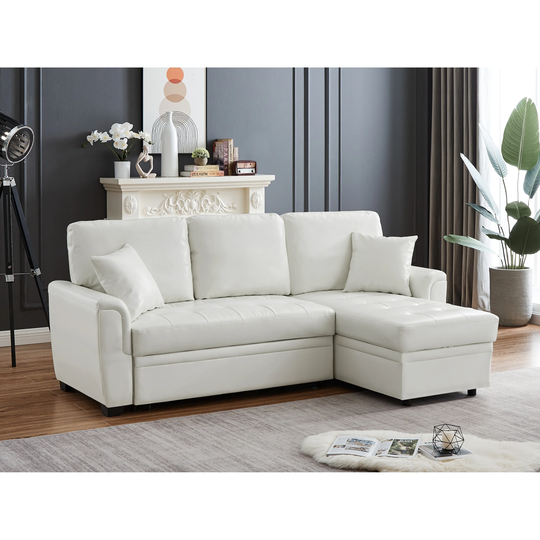 Full-size Sofa Bed PU Leather Sectional Sofa Reversible Chaise with Pull out Sleeper