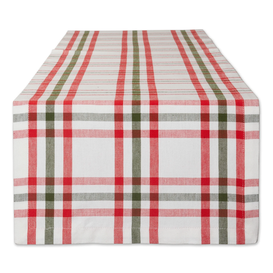 14" x 108" Red and White Nutcracker Plaid Decorative Table Runner