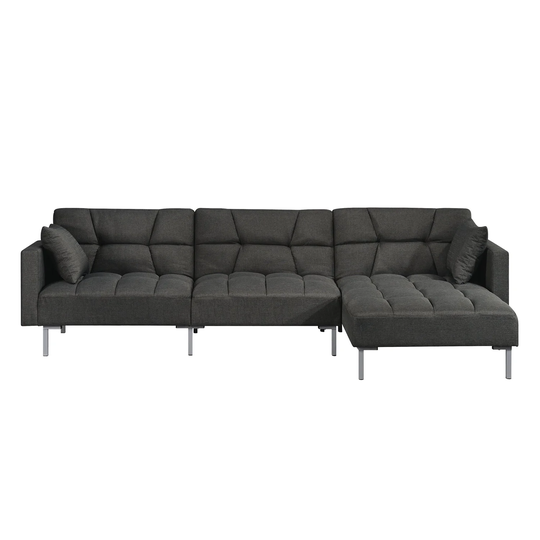 Channel-tufted Upholstered Sectional Sofa with Metal Legs in Dark Grey