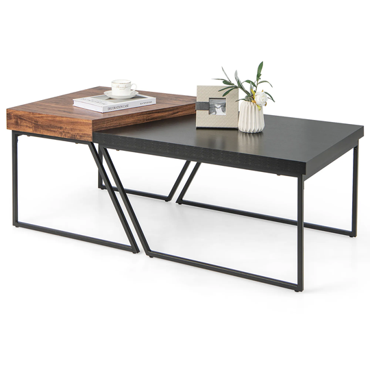 Costway Nesting Table Modern Coffee Table Set of 2 Stacking Side Table - 47'' x 24'' x 18'' (L x W x H)