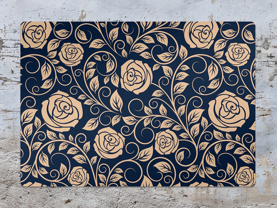 Vintage Roses Chair Mat, Navy Vinyl Floor Pink Protective Floral Splat Flooring, Kids Room Decor, Splash Mat