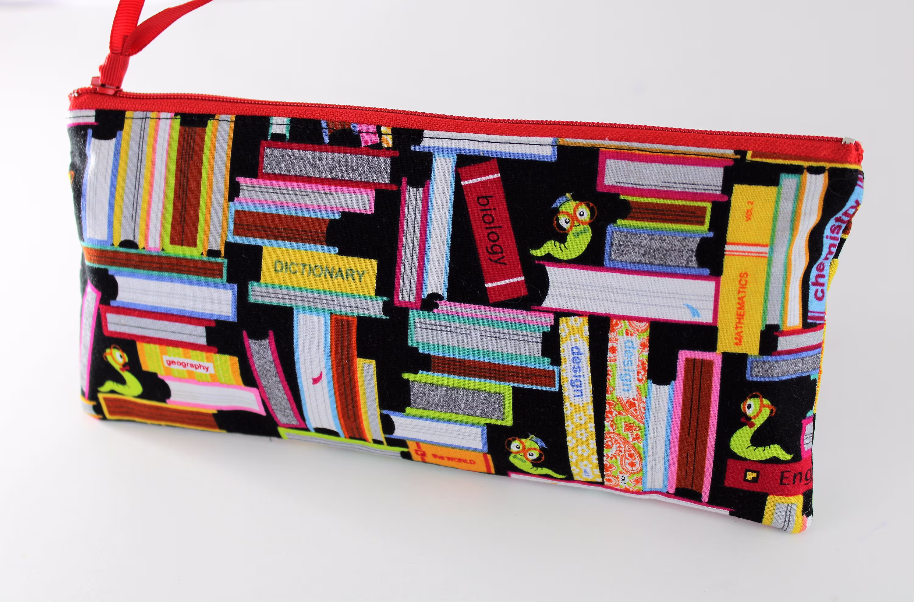 Pencil Case Bookworm Fabric Zipper Pouch Makeup Cosmetic Accessory Bag Handmade Gift - Personalized First Name/Word