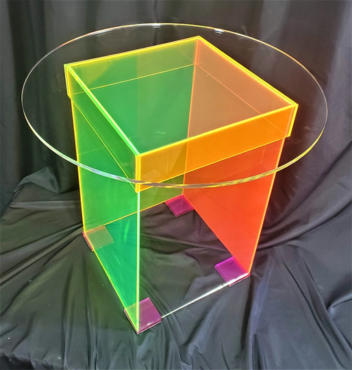 Acrylic-Lucite Rainbow Table 32" Dia Clear Top With 16" Pillar Base in 4 Colors - Custom Colorization Available, You Pick The Combinations