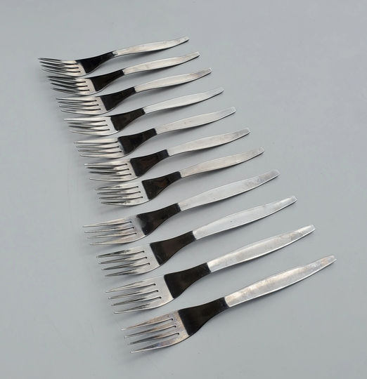 Cambridge Stainless Flatware Vera Pattern - Set Of 11 Forks 4 Dinner 7 Salad Mid Century Style Design
