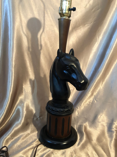 Teak Table Lamp, Vintage Mcm Ebony Horse, 28" Tall