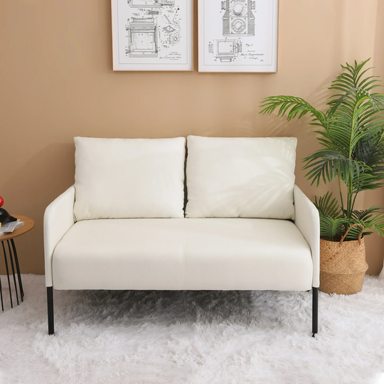 Loveseat Couch 2 Seater Upholstered Linen Fabric Loveseat Sofa with 2 Pillows and Metal Legs for Living Room Compact Small Space