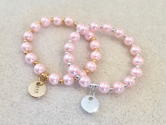 Pink Pearl Flower Girl Bracelet Personalized Gift Idea Jewelry Silver Gold