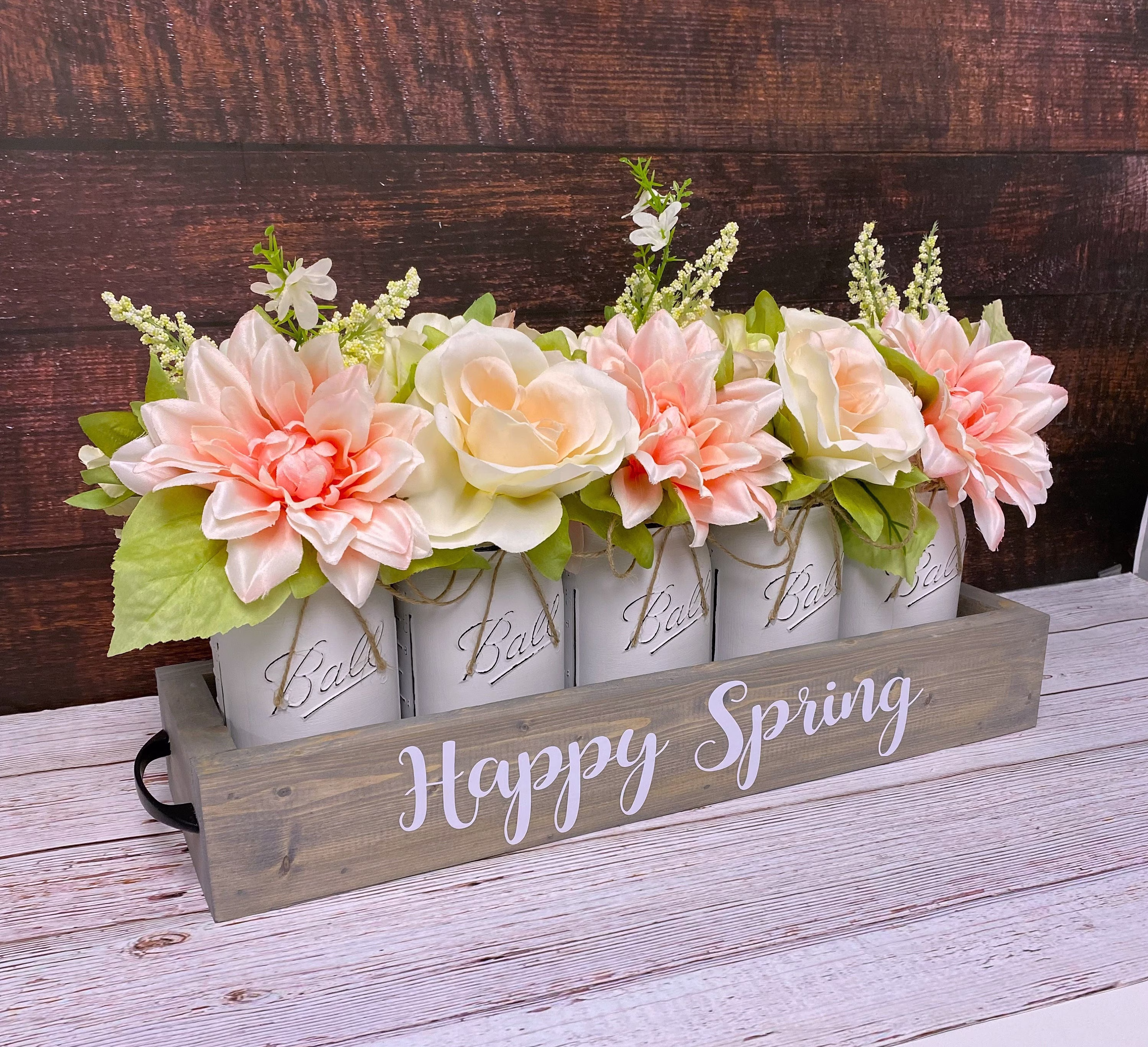 Spring Centerpiece/Spring Table Decor/Mason Jar Decor/Rustic Home Decor/Farmhouse Decor/Mantle Centerpiece/Mason Centerpiece/Table Decor